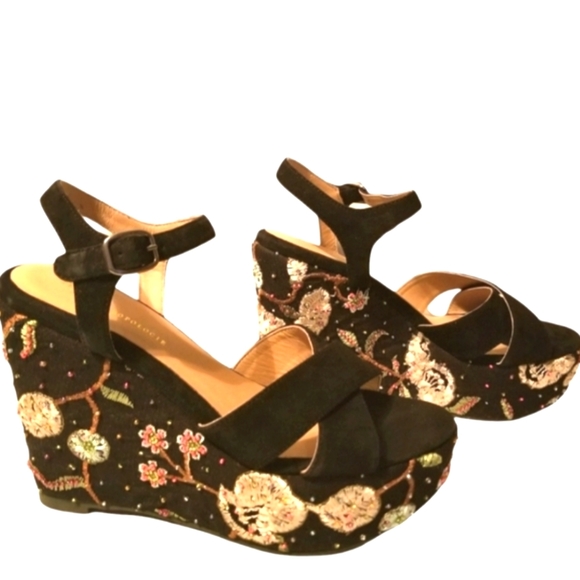 Anthropologie Floral Wedge Sandals Size 37 - Picture 1 of 8